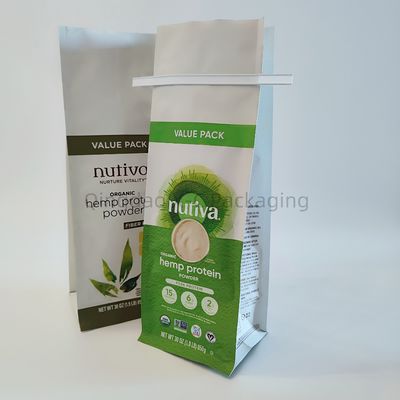Customized 8 Side Seal Stand Up Pouch With Tin Tie Flat Bottom For Protein Powder