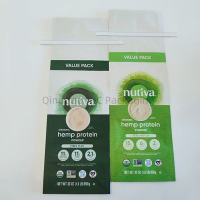 Customized 8 Side Seal Stand Up Pouch With Tin Tie Flat Bottom For Protein Powder